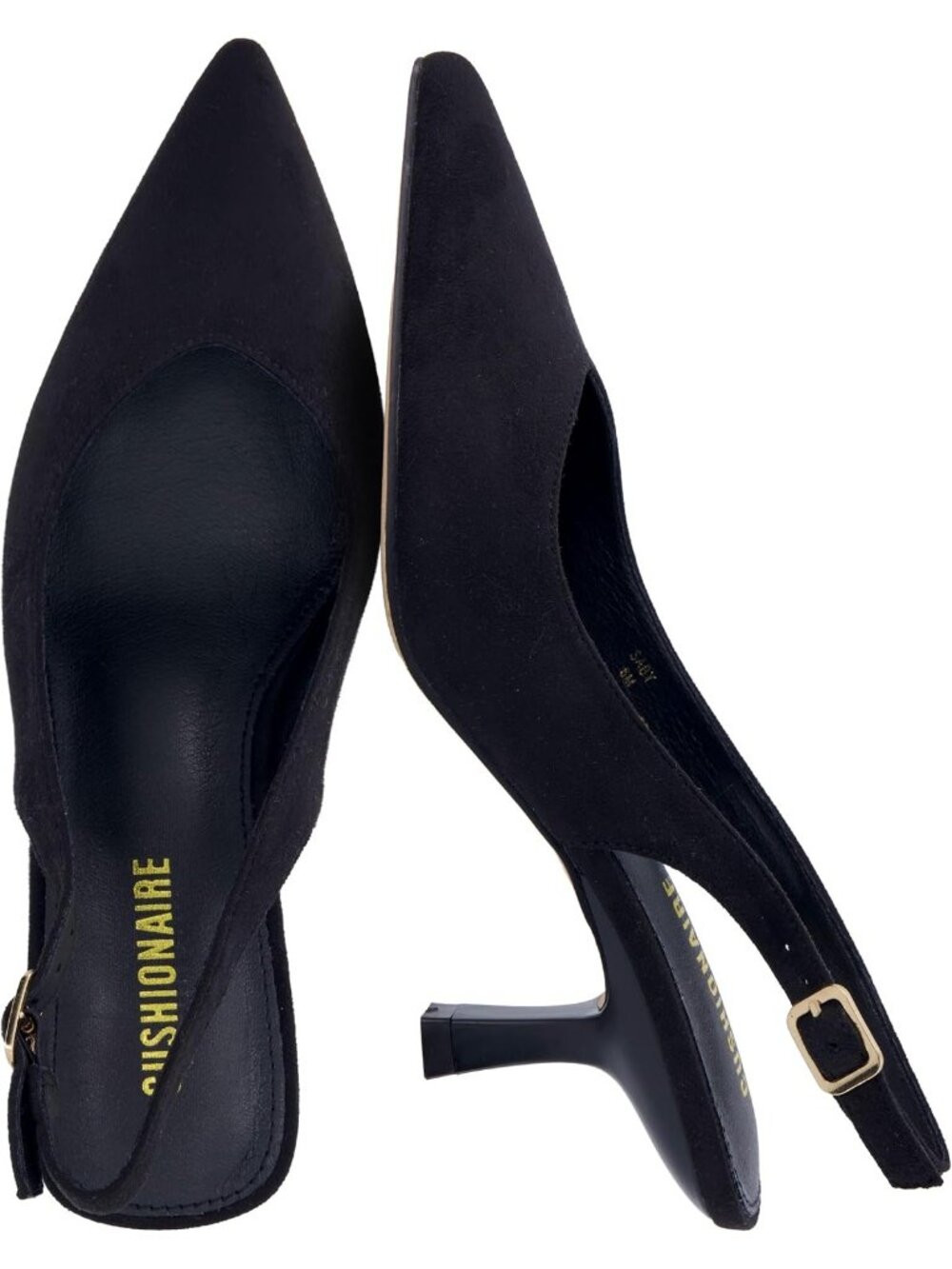 Women's Black Faux Suede Pointed Toe Adjustable Ankle Strap Slingback Sexy Heels